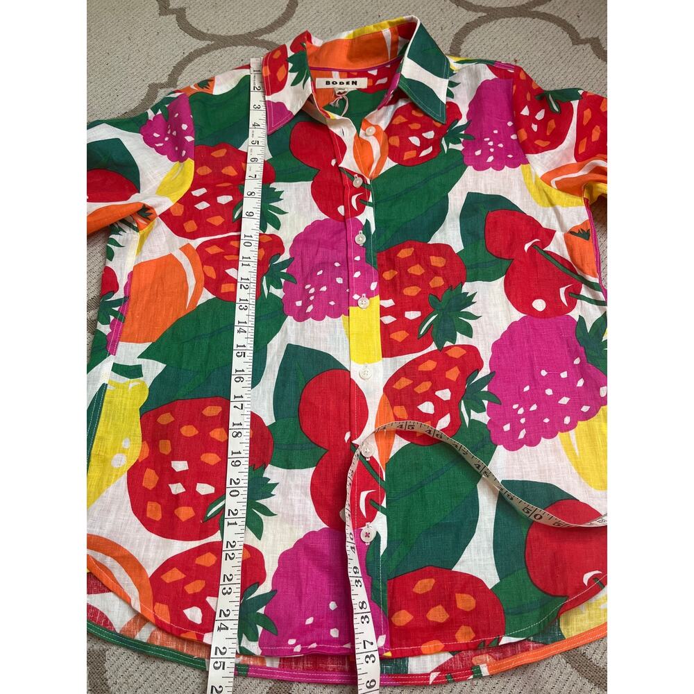 Boden Linen Strawberry Raspberry Fruit Print Button Down Shirt Size 4 NWT - Picture 7 of 13